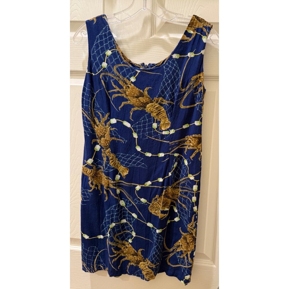 Jams World Langusta Print Sleeveless Dress Blue & Gold Crinkle Rayon S